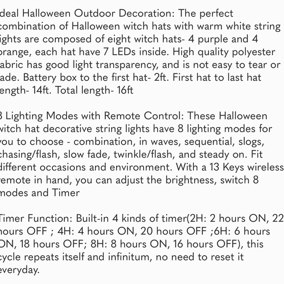Halloween Decorations 8 Pcs Lighted Hanging Witch Hats, Remote Control - Picture 3 of 3